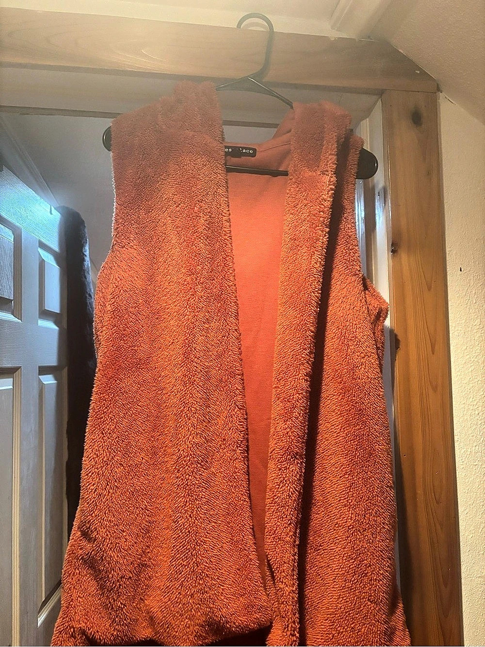 mesh x lace Hooded Fleece Vest Orange XL Like New
